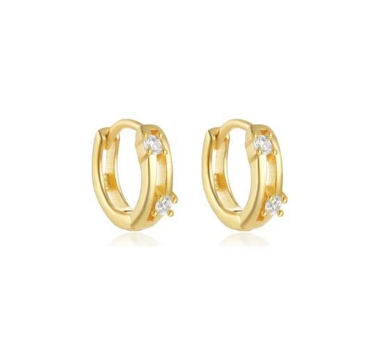 Double Circle Stones Huggie Hoops