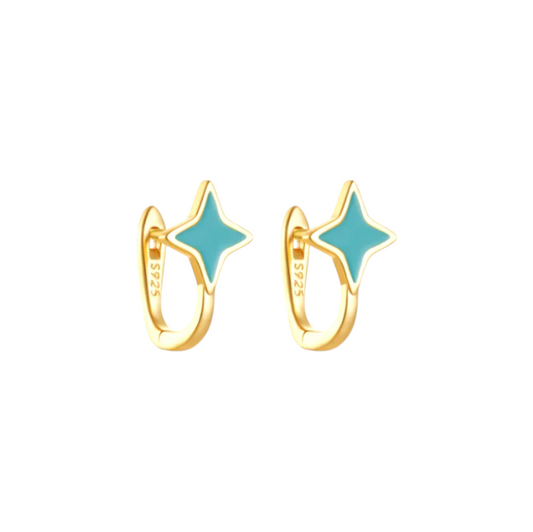 Turquoise Enamel North Star Square Hoops