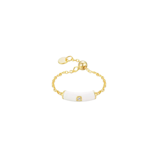 Enamel Bar with Circle Stone Chain Ring