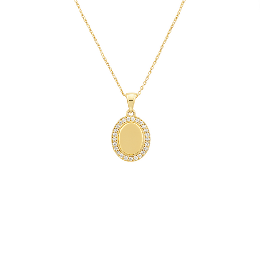 Engravable Oval Pavé Outline Necklace