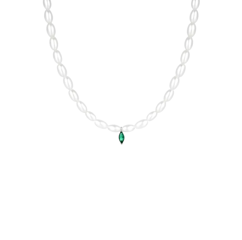 Dangling Emerald Marquise Multi Pearls Necklace