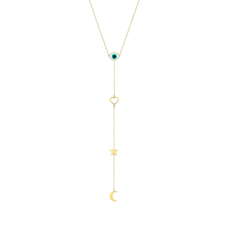 Enamel Eye Heart Star & Moon Lariat Necklace