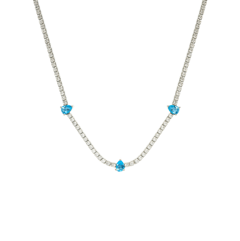 Blue Teardrops Tennis Necklace