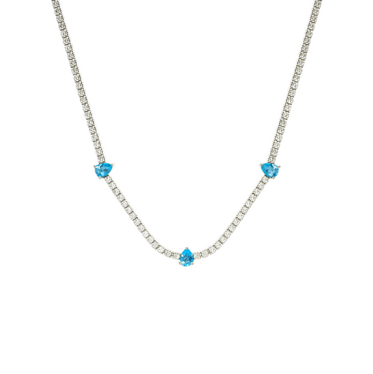 Blue Teardrops Tennis Necklace