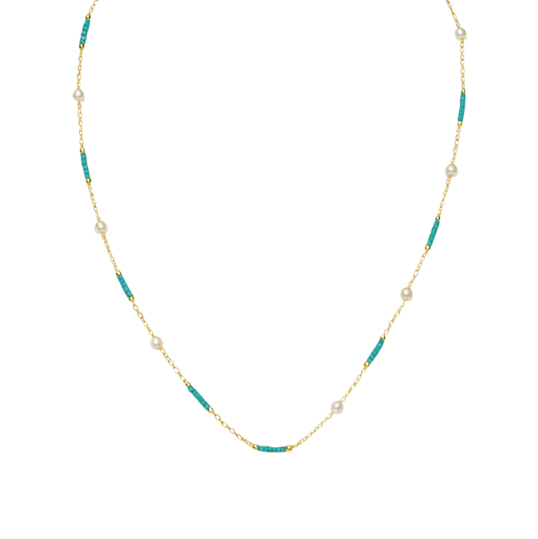Turquoise Beads Pearls Necklace