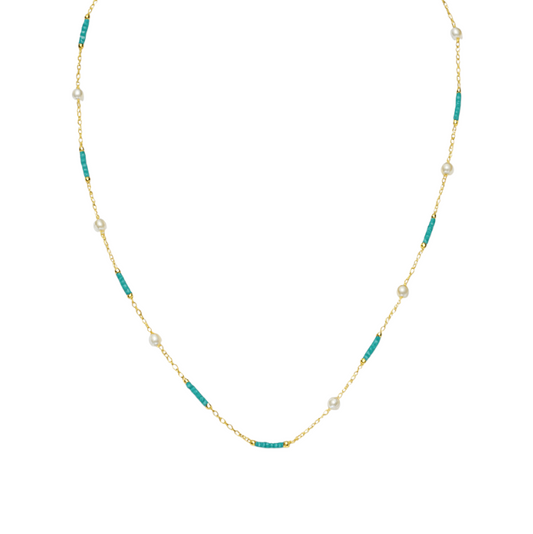 Turquoise Beads Pearls Necklace