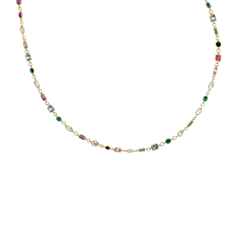 Connected Colorful Gems Necklace