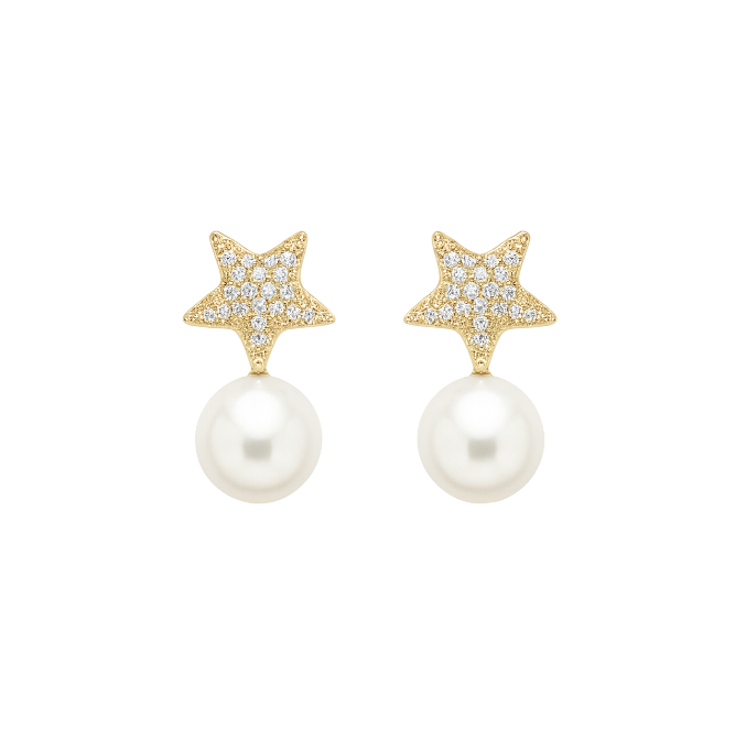 Pavé Starfish Pearl Earrings