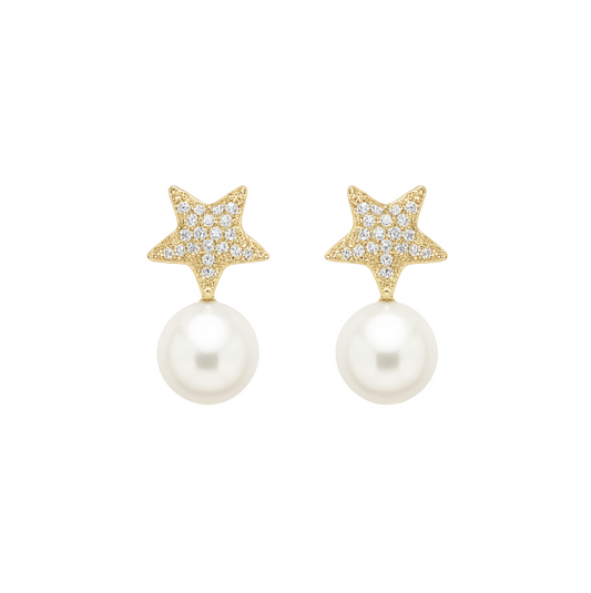 Pavé Starfish Pearl Earrings