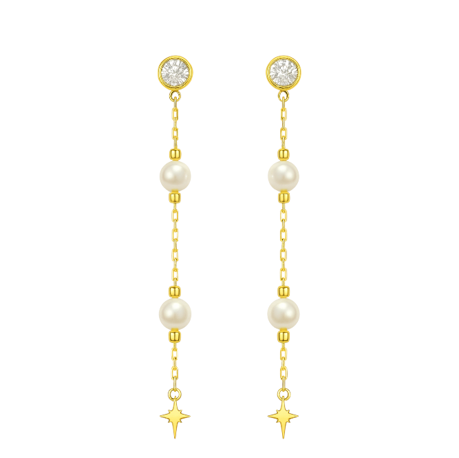 Crystal Drop Pearls Star Tassel Earring