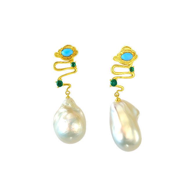 Turquoise Wave Pearl Earrings
