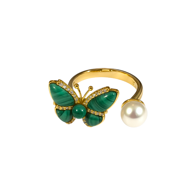 Emerald Butterfly Pearl Ring