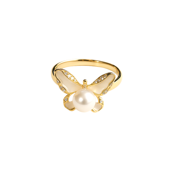 Golden Butterfly Pearl Ring