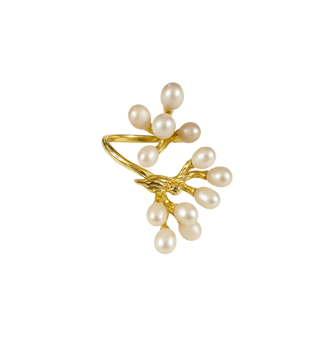 Golden Vine Pearl Ring