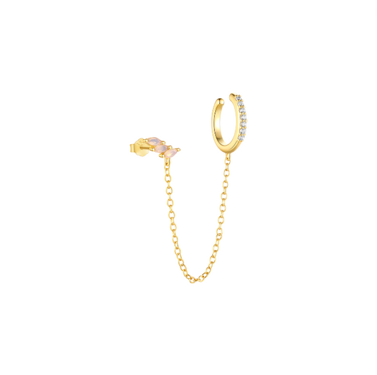 Chain on Triple Pink Marquise Stud & Earcuff