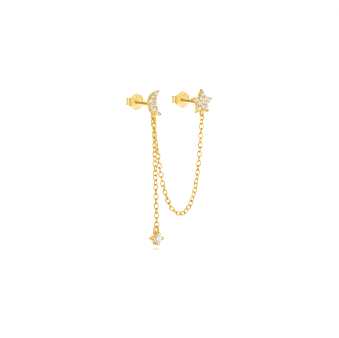 Chain on Star & Moon Stud Earring