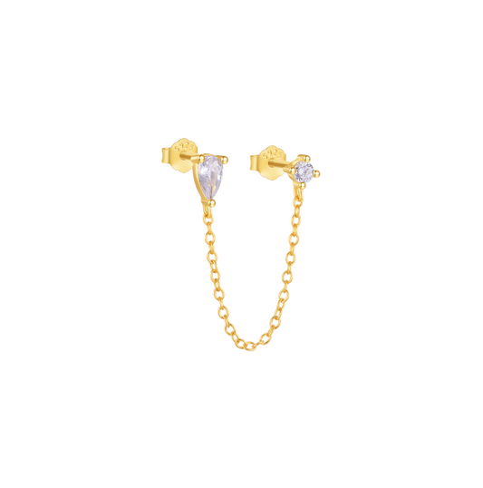 Chain on Pear & Circle Stud Earring