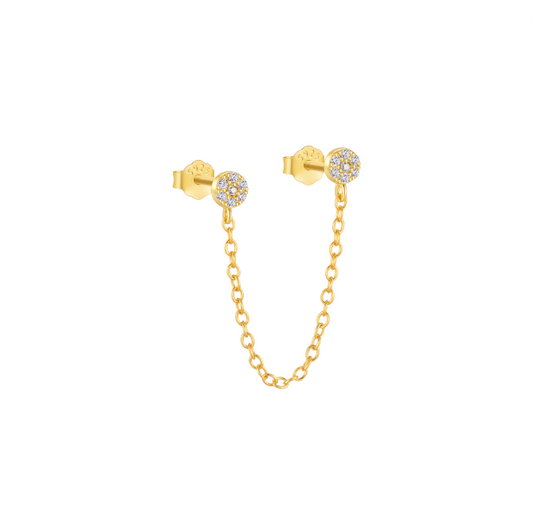 Chain on Pavé Circles Studs Earring