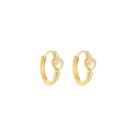 Opal Heart Circles Huggie Hoops