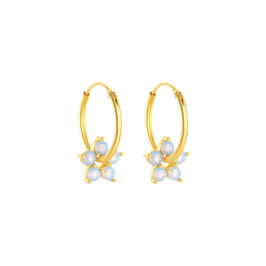 Opal Flower Charm Hoops