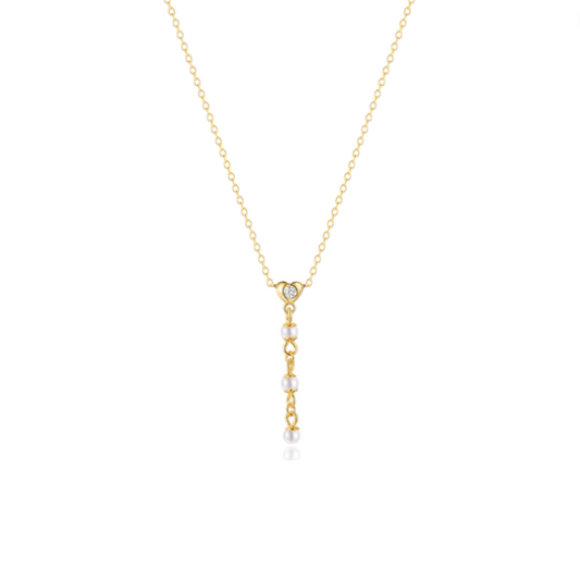 Linked Pearls on Heart Necklace
