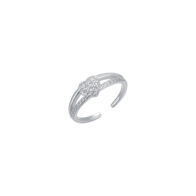 Crystal Heart Double Line Ring