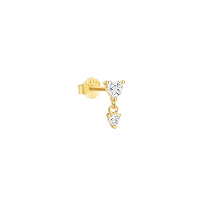 Dangling Double Crystal Hearts Stud