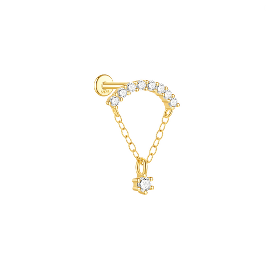 Pavé Curved Bar with Dangling Circle Chain Stud