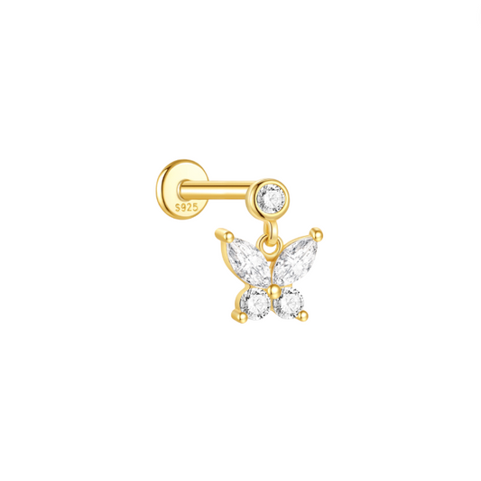 Circle with Dangling Butterfly Stud