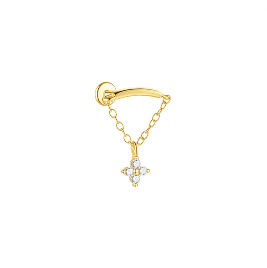 Four Petals on Chained Curved Bar Stud
