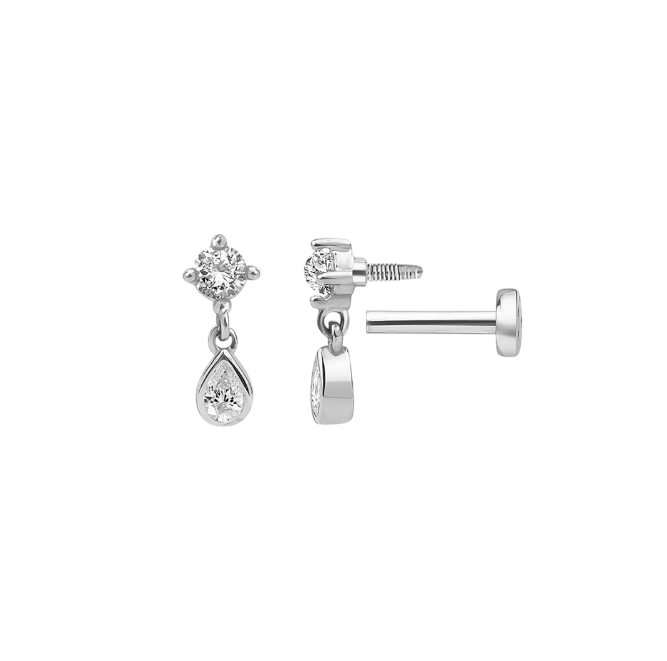 Circle Stone with Dangling Pear Stud