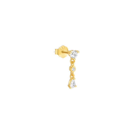 Double Circle Stones Pear Dangle Stud