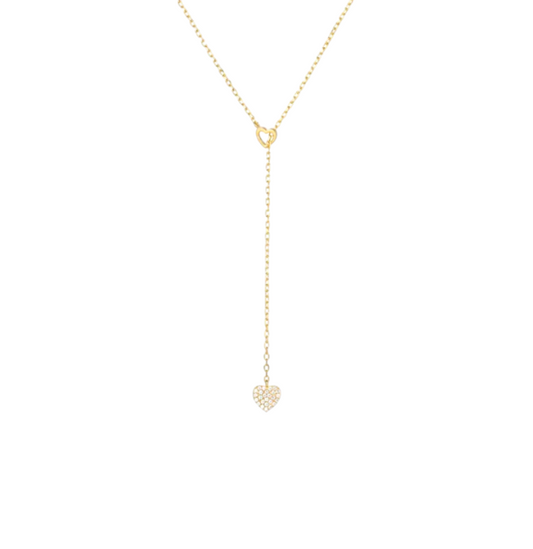 Hollow Heart Pavé Heart Lariat Necklace