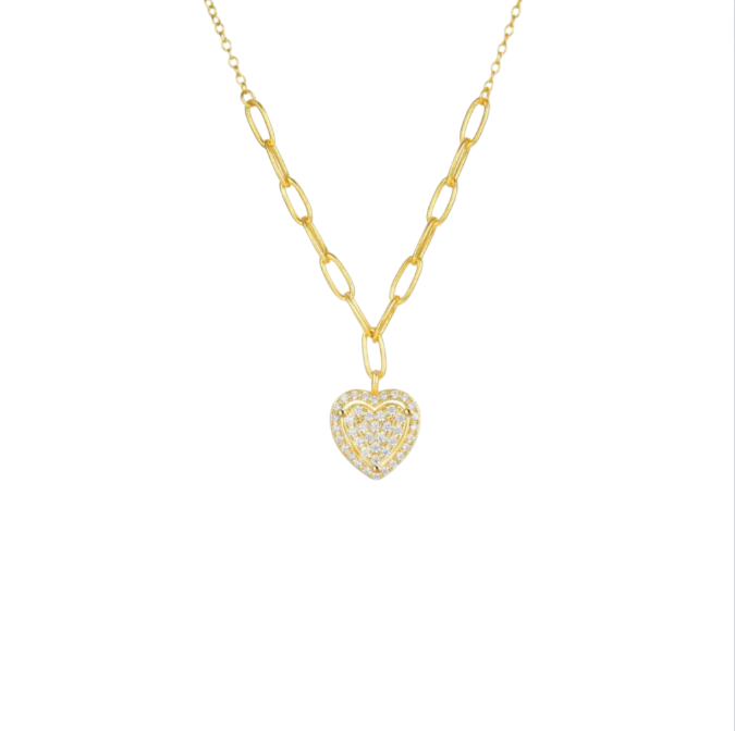 Pavé Heart Paperclip Necklace