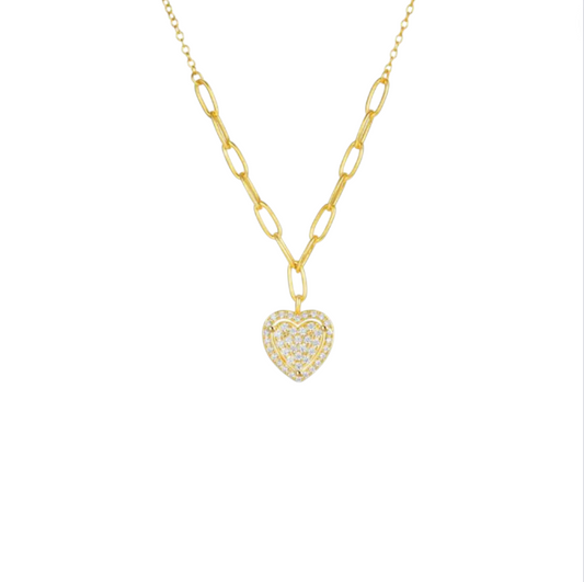 Pavé Heart Paperclip Necklace