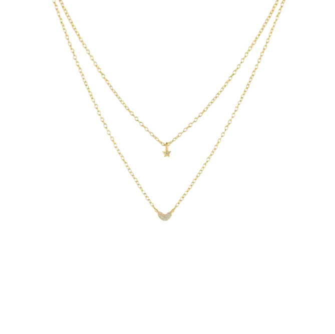 Pave Star Heart Double Layered Necklace