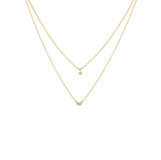 Pave Star Heart Double Layered Necklace