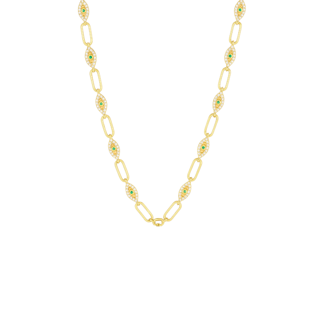 Linked Pavé Evil Eyes Necklace