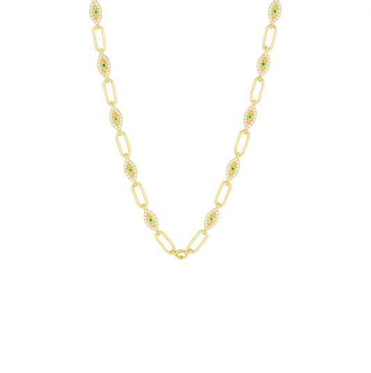 Linked Pavé Evil Eyes Necklace