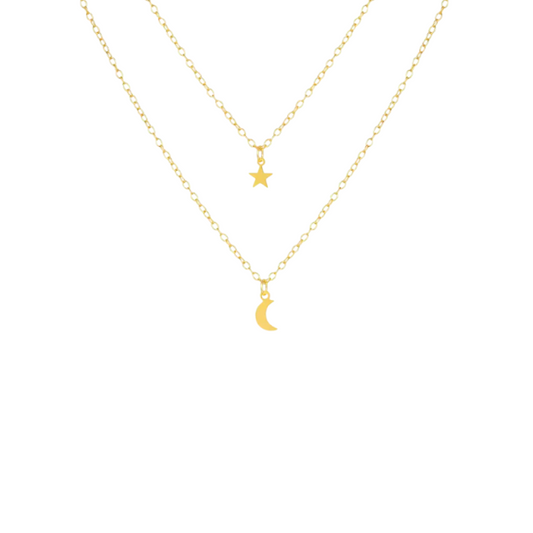 Moon Star Double Layered Necklace