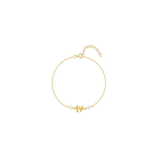 Golden Bow Double Pearls Bracelet
