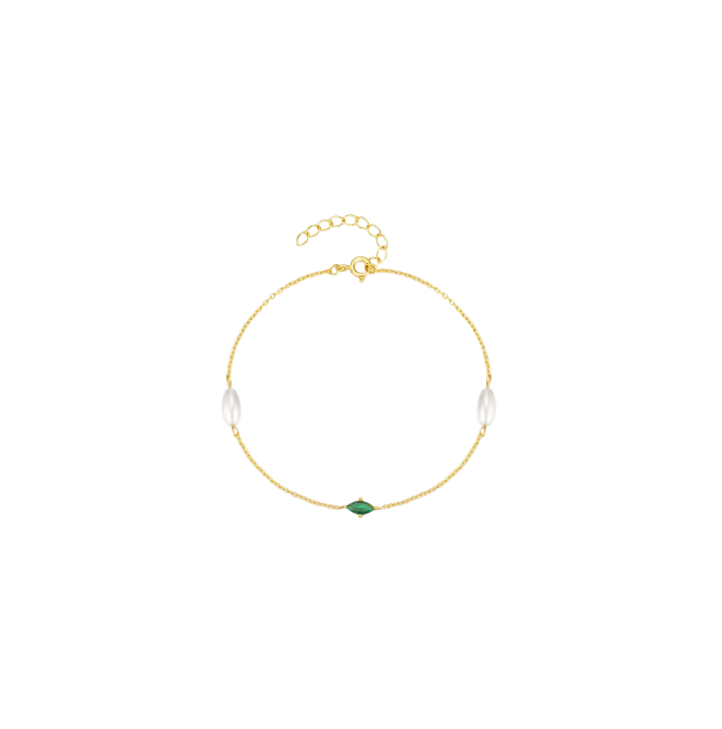 Green Marquise Double Pearls Bracelet