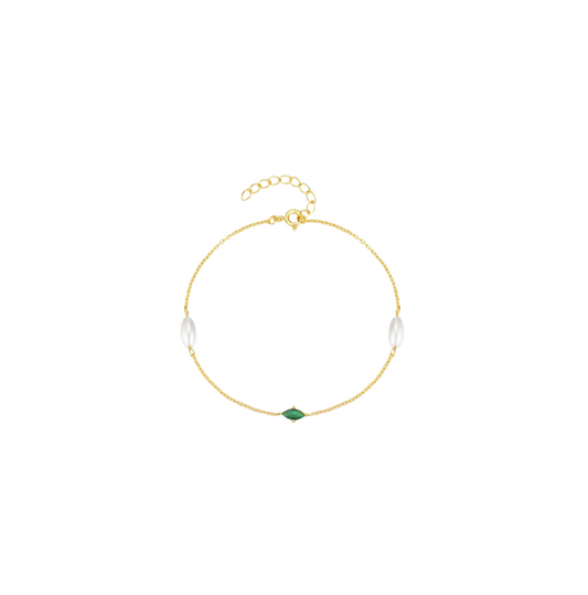 Green Marquise Double Pearls Bracelet