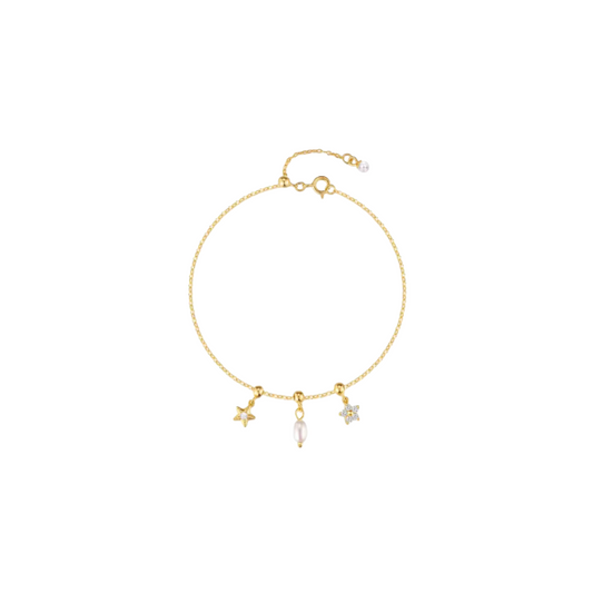 Dangling Star Pearl Flower Bracelet