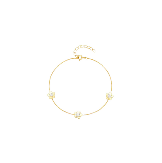 Triple Golden Crystal Flowers Bracelet
