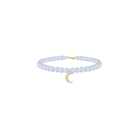 Dangling Pavé Moon Beaded Bracelet
