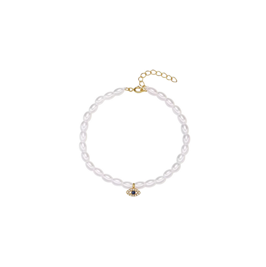 Dangling Evil Eye Multi Pearls Bracelet