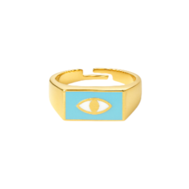 Enamel Eye Rectangle Signet Ring