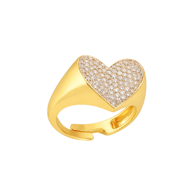 Mirrored Pave Heart Signet Ring