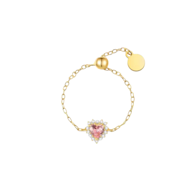 Crystal Pink Heart Chain Ring